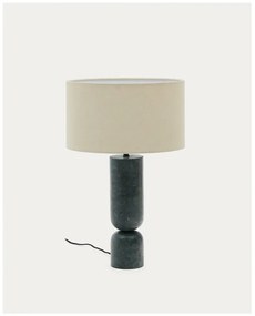 Ciemnozielona/beżowa marmurowa lampa stołowa z tekstylnym kloszem (wysokość 57 cm) Vex – Kave Home