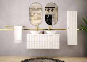 Biały Zestaw Łazienkowy 120cm Szafka z Blatem Ryflowane Fronty Arcos