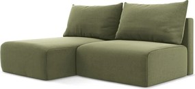 Zielony aksamitny rozkładany/ze schowkiem narożnik (lewostronny/z szezlongiem) Kalena – Makamii