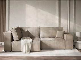 Beżowy sztruksowy rozkładany/ze schowkiem narożnik (lewostronny/w kształcie litery L) Tonga – Maison de Rêve