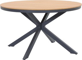 Okrągły aluminiowy stół ogrodowy o średnicy 125 cm - Antracyt i jasny naturalny - ZEYVA od MYLIA