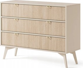 KOMODA BEŻ PIASKOWY JODEŁKA SCANDI 106x80x38 cm, drewniane nogi, FORESA