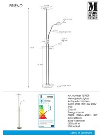 Lampa stojąca z LED w kolorze mosiądzu Markslöjd Friend Uplight