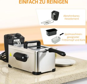 HOMCOM Frytkownica, Pojemność 3 Litry, Moc 2000W, Przezroczysta Pokrywa, Uchwyt Chłodny w Dotyku, Czarna