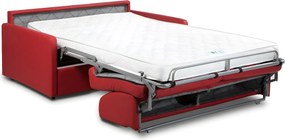 Kanapa 3-osobowa rozkładana typu express z czerwonej ekoskóry z siedziskiem z pianki z pamięcią kształtu - Powierzchnia spania 140 cm - Materac 14 cm CALIFE
