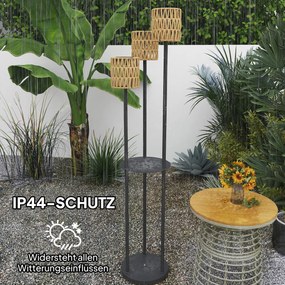 Outsunny Stojąca Lampa Solarna Rattan z Czujnikiem Światła 3 Światła w stylu Boho IP44 Ø37 x 144H cm