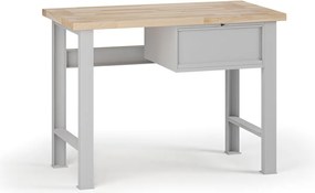 Stół warsztatowy G7, blat bukowy, 1200 x 685 x 840 mm, 1x kontener, 1x szuflada, szary