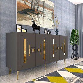 Komoda z płyty wiórowej pokrytej melaminą – 150 cm x 75 cm x 35 cm – antracyt i złoto