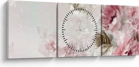 Obraz - Malowanie różowych kwiatów (z zegarem) (90x30 cm)