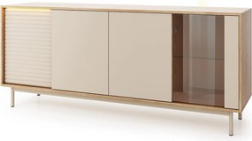 MINIO go for it, Komoda LITA 2 z przeszkleniem, z oświetleniem LED, dąb olejowany/kaszmir