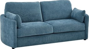 Kanapa 3-osobowa rozkładana typu express - Miejsce do spania 140 cm - Materac 12 cm z pamięcią kształtu w teksturowanej tkaninie w kolorze niebieskim BAGOMI
