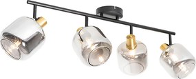 Plafon z reflektorami czarny ze złotem z dymionym szkłem 4-światła - Zuzanna