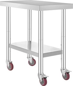 Stół Pracy z Stali Nierdzewnej SucceBuy, 76x46x86 cm, Pojemność 100 kg, 4 Kółka, do Kuchni Komercyjnej, Restauracji
