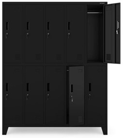 Szafa socjalna BHP ubraniowa 10-drzwiowa czarna: BARTEK 1360 x 1720 x 450 mm