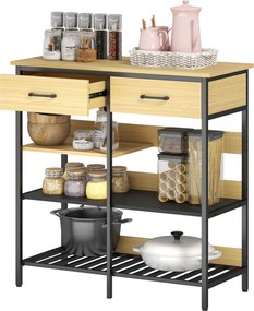 HOMCOM Komoda, komoda z 2 szufladami i 3 otwartymi półkami, szafka kuchenna do kuchni, salonu 90 x 40 x 91 cm, drewno naturalne