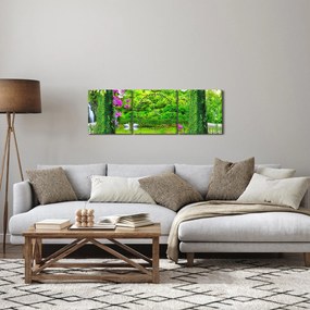 Obraz - Magiczny ogród z łabędziami (z zegarem) (90x30 cm)