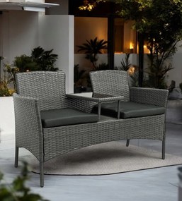 Meble ogrodowe Ratina NM-03, dwuosobowa sofa ze stolikiem, kolor szary, poduszki szare