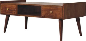 Podwyższony mebel pod telewizor z drewna kasztanowego Artisan Furniture, 2 szuflady, 1 półka, brązowy