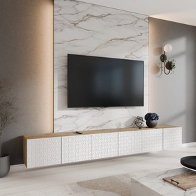 Szafka RTV wisząca ROVA 300 cm do Salonu pod Telewizor - Dąb artisan