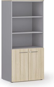 Szafa biurowa z drzwiami niskimi PRIMO GRAY, 800 x 500 x 1781 mm, szary/dąb naturalny