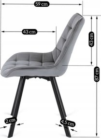 Zestaw Stół Prostokątny Rozkładany CLARK 120-160 cm Czarny/Biały Połysk i 4 Krzesła Tapicerowane do Salonu RICK Szare Welurowe