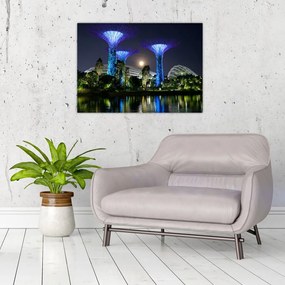 Obraz przedstawiający pełnię księżyca w ogrodach Singapuru (70x50 cm)