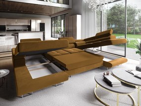 Masseno Narożnik CASONE z funkcją spania i pojemnikiem na pościel Narozniki U, Rozkładana sofa - Żółty, MONOLITH 48