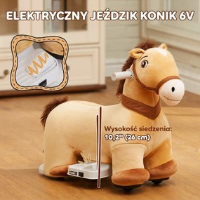 AIYAPLAY 6V Elektryczny koń do jazdy dla dzieci, na baterie, z funkcją muzyczną i ruchu do przodu, 18-36 miesięcy, Brązowy