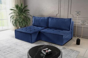 Sofa z funkcją spania w kształcie L Bohoo Mini, tkanina Raven, Niebieski, Lewy