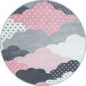Dywan dziecięcy Bambi Chmurki różowo-kremowe 120 cm x 120 cm koło