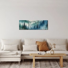 Obraz - Leśny krajobraz z mgłą (z zegarem) (90x30 cm)