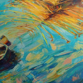 Obraz - Jezioro z łodziami (z zegarem) (90x30 cm)