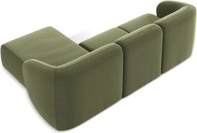 Zielony aksamitny narożnik (prawostronny/z szezlongiem) Lani – Makamii