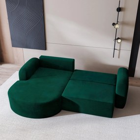 Masseno Narożnik AMILIA z funkcją spania i pojemnikiem na pościel Narozniki L, Rozkładana sofa - Butelkowa zieleń, MONOLITH 37