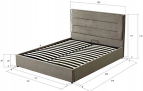 ERGO łóżko tapicerowane popiel welur welurowe 140x200