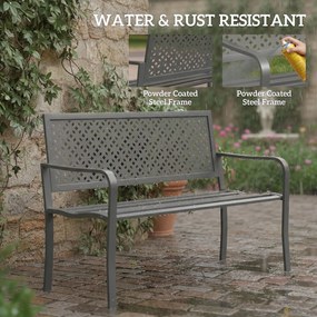 Outsunny Ławka ogrodowa 2-osobowa Metalowa odporna na warunki atmosferyczne Ławka zewnętrzna z odpornym na rdzę oparciem, geometryczna do 240 kg | Aosom PL