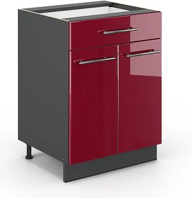 Szafka dolna do kuchni bordowa czerwień wysoki połysk 60x51.6x82 fame-line
