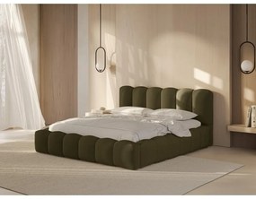 Zielone tapicerowane łóżko dwuosobowe ze schowkiem i stelażem 200x200 cm Lupine – Micadoni