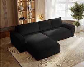 Emporius Aldo L narożnik do salonu - sofa z funkcją spania i pojemnikiem - nowoczesny styl, lewostronny, tkanina aksamitna, czarny (Komodo 23)