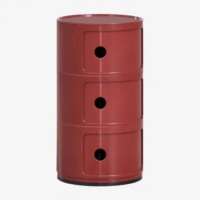 Okrągła Szafka Nocna Ø30 Cm Z Półkami Babel Czerwone Wino & 3 Szuflady - Sklum