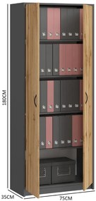 Szafa dwudrzwiowa z półkami antracyt + dąb wotan S3-F73