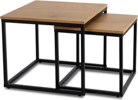 Zestaw Stolików Kawowych CARMI Dąb Złoty/Czarny do Salonu Loft