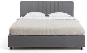 Szare tapicerowane łóżko podwójne z miejscem do przechowywania z materacem/kratką 160x200 cm Myra Slim Line - Bonami Selection
