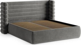 Szare tapicerowane łóżko dwuosobowe ze schowkiem ze stelażem 160x200 cm Mount – Micadoni