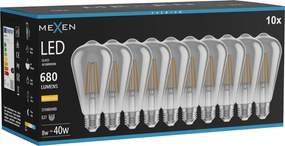 Mexen Vintis 10x żarówka filament LED E27, ST64, 8W, Ciepła - 2700K, 680 lm, smoke - L152-E27-0827-70x10