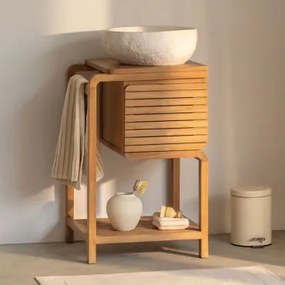 Zestaw Mebli Łazienkowych Z Drewna Tekowego Bradley Nieregularna Z Biały Cementu ↔︎40 Cm Fedro & Bezlusterkowiec & - Sklum