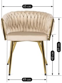 Krzesło Tapicerowane Plecione do Salonu CAPRI Kremowe Welurowe do Toaletki Nowoczesne Glamour