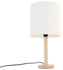 Rustykalna lampa stołowa drewniana z białym kloszem - Mels Rustykalny / Vintage Oswietlenie wewnetrzne
