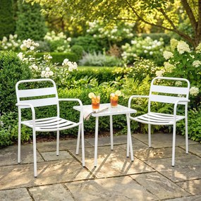 Outsunny Zestaw bistro 3-częściowy metalowy zestaw mebli ogrodowych z 2 krzesłami, stołem, design lamelowy, odporny na rdzę | Aosom PL