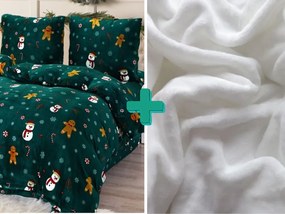 PrzytulneMieszkanie.pl PrzytulneMieszkanie.pl PrzytulneMieszkanie.pl Pościel mikropluszowa BAŁWAN I PIERNIK zielona + mikropluszowe prześcieradło SOFT 90x200 cm białe